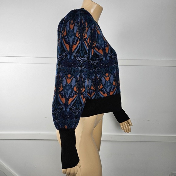Cara Cara Armelle Puff Sleeve Art Nouveau Deco Print Merino Wool Sweater Size L - Picture 4 of 10
